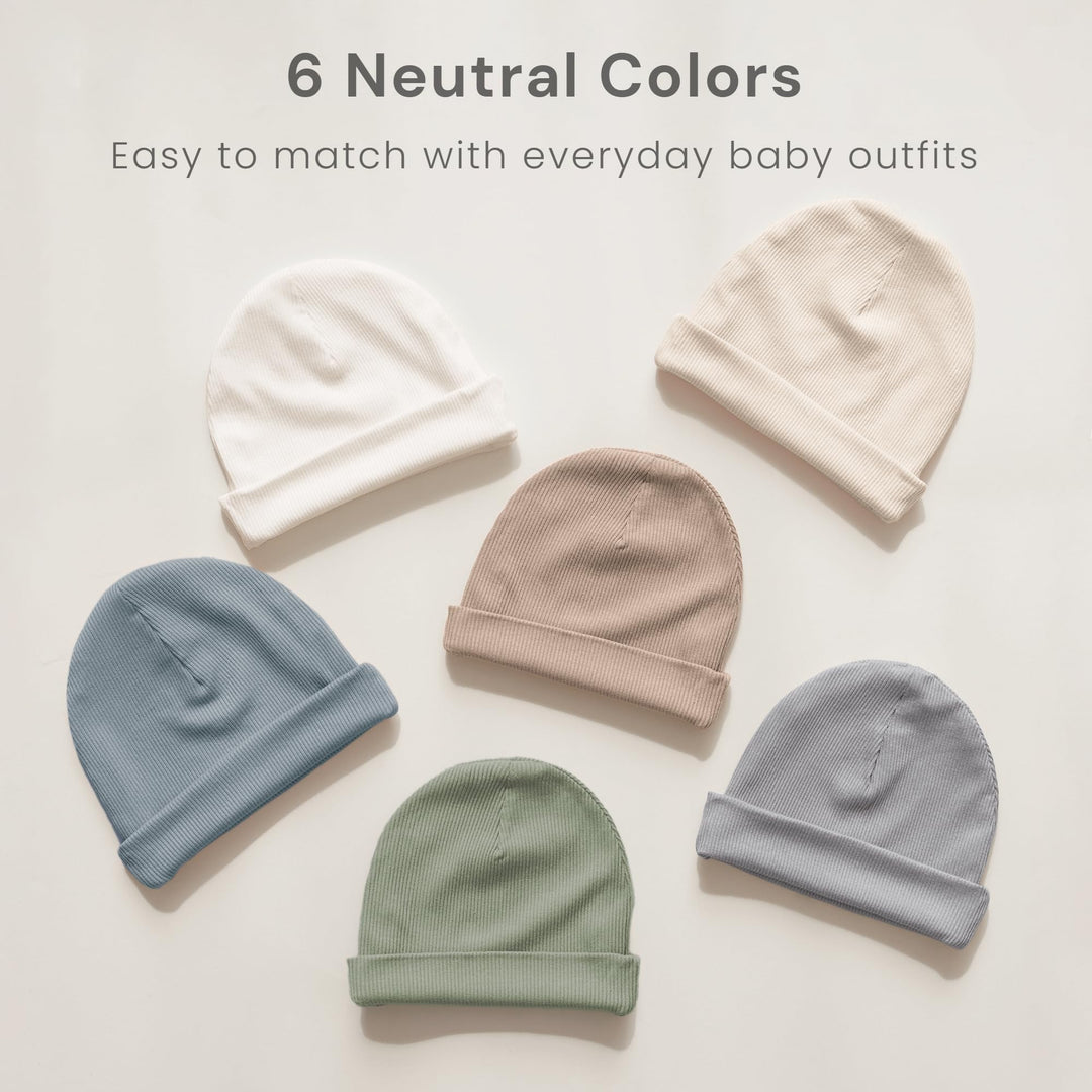 Konssy 6 Pack Baby Beanie Hats for Newborn Infant Girls Boys, 0-6 Months - Apricot - image 8