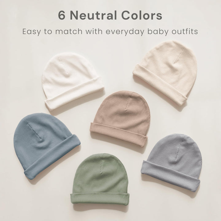 Konssy 6 Pack Baby Beanie Hats for Newborn Infant Girls Boys, 0-6 Months - Apricot - image 8