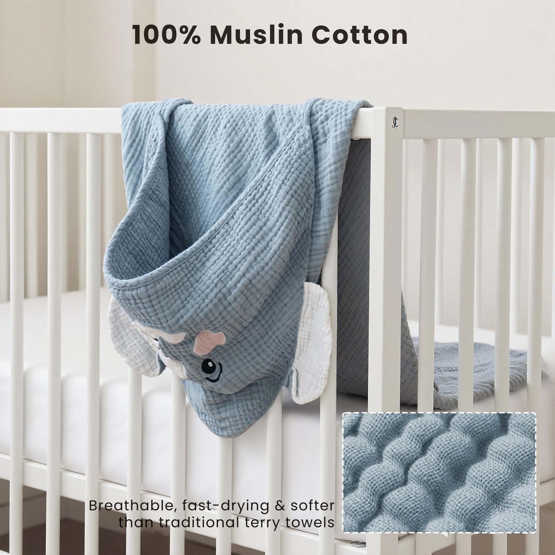 Konssy 2-Pack Muslin Baby Towels with Animal Hooded Design, 32 x 32 In - Dongwu-Yujin-Lanxiangxiong-Xin - image 3