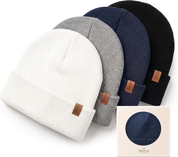 Konnsy 4 Pack Baby Beanie Warm Winter Hats for Newborn Infant Boys Girls | Cozy Double-Layer Knitted Warm Cap, Extra-Soft, Stretch Beanies Without Tight Marks, Multicolor set, Baby Beanies 0-6 Months
