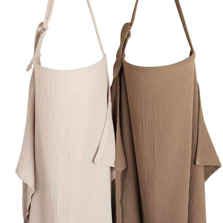 Konssy 2-Pack Muslin Nursing Cover Up for Breastfeeding Mom with Rigid Hoop - Cream, Brown - image 1