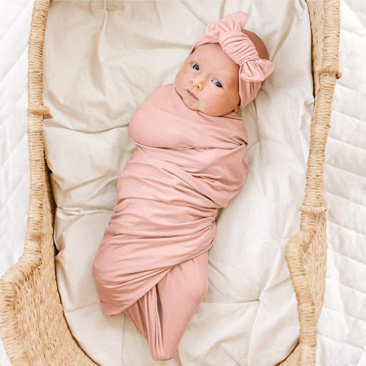 Konssy Newborn Swaddle Blanket with Beanie Hat Set, Baby Receiving Blanket - Millenial Pink - image 3