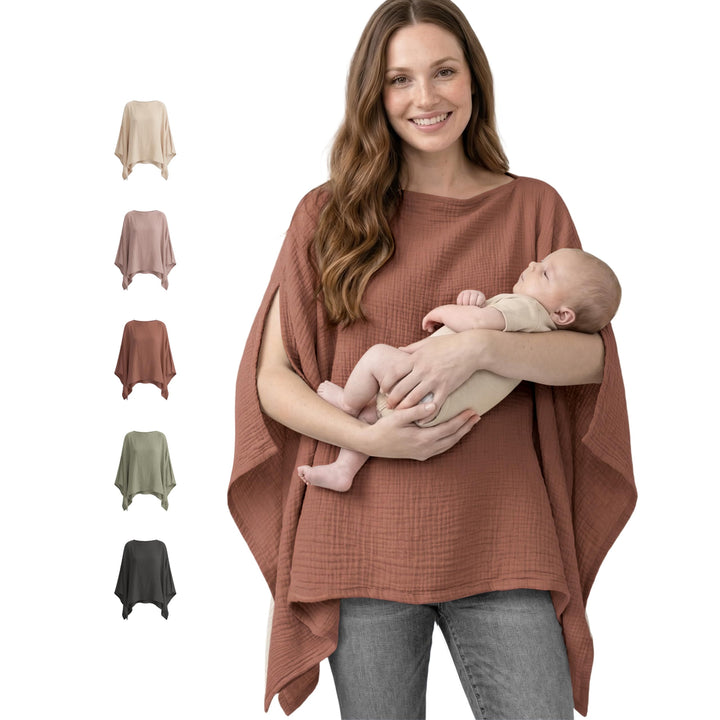 Konssy Muslin Nursing Cover for Women, 360° Full Privacy Poncho - Chestnut - image 1