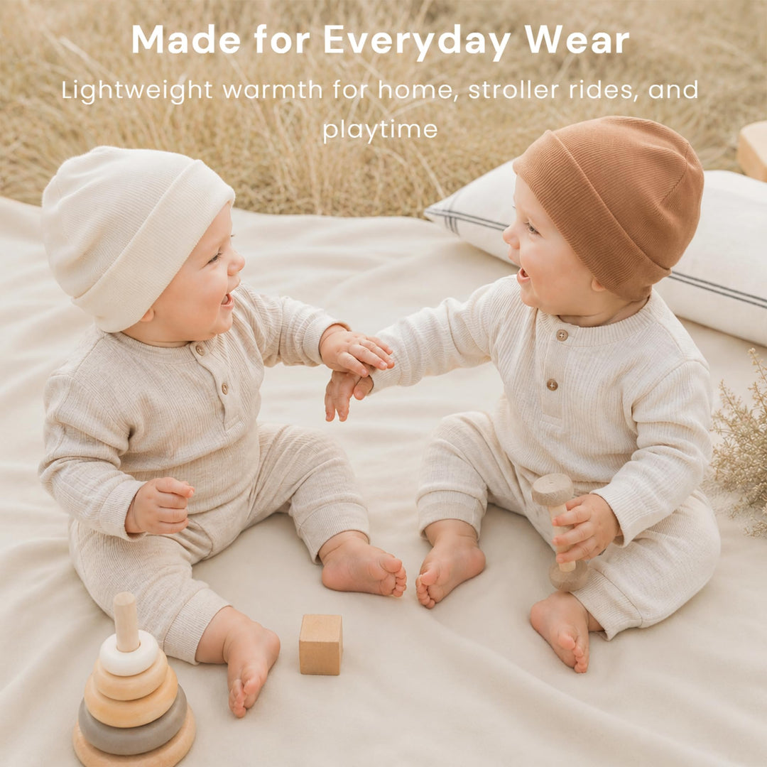 Konssy 6 Pack Baby Beanie Hats for Newborn Infant Girls Boys, 0-6 Months - Oat - image 2