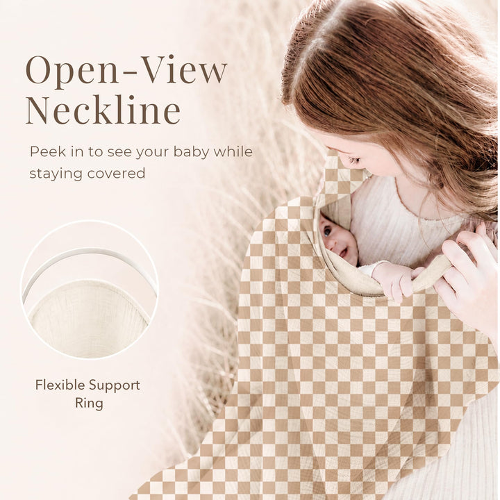 Konssy Muslin Nursing Cover Up for Breastfeeding with Rigid Hoop - Coffee Check - image 4