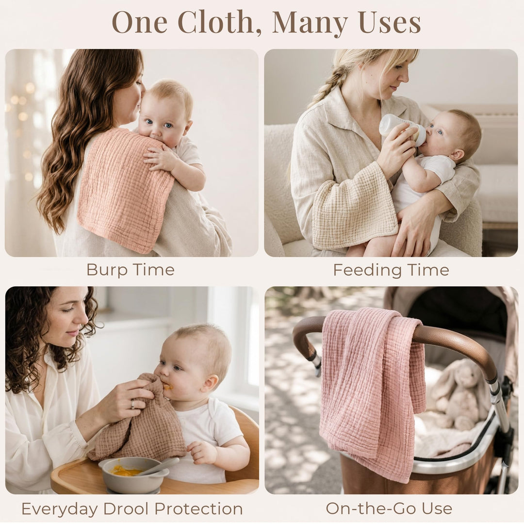 Konssy 7-Pack Muslin Baby Burp Cloths, 6-Layer 100% Cotton - Pink - image 3