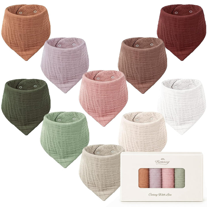 Konssy 10 Pack Baby Muslin Bandana Bibs for Drooling and Teething - Purple - image 1