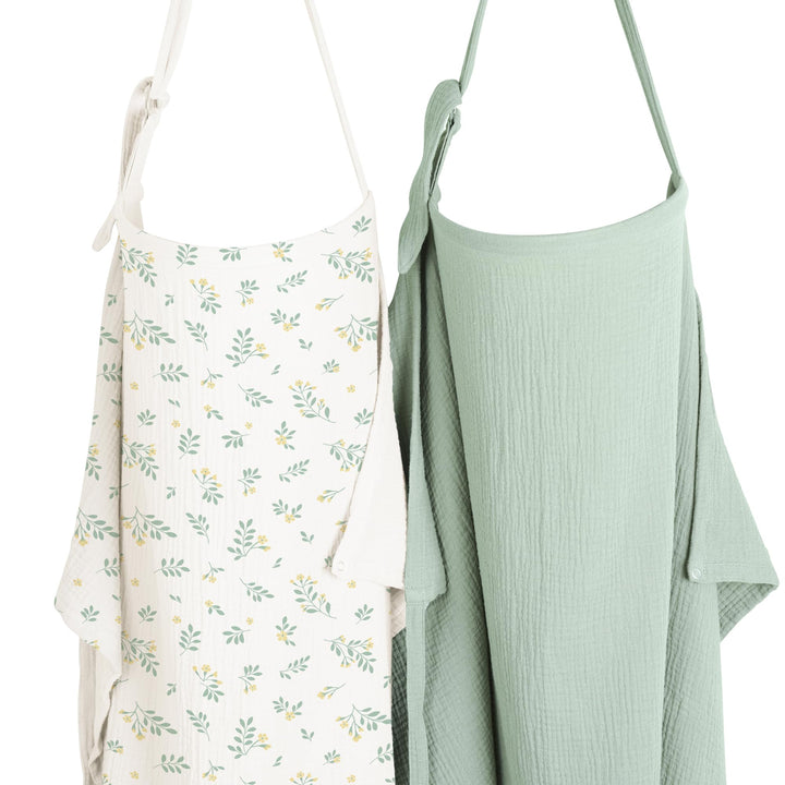 Konssy 2-Pack Muslin Nursing Cover Up for Breastfeeding Mom with Rigid Hoop - Green,Leafy - image 1