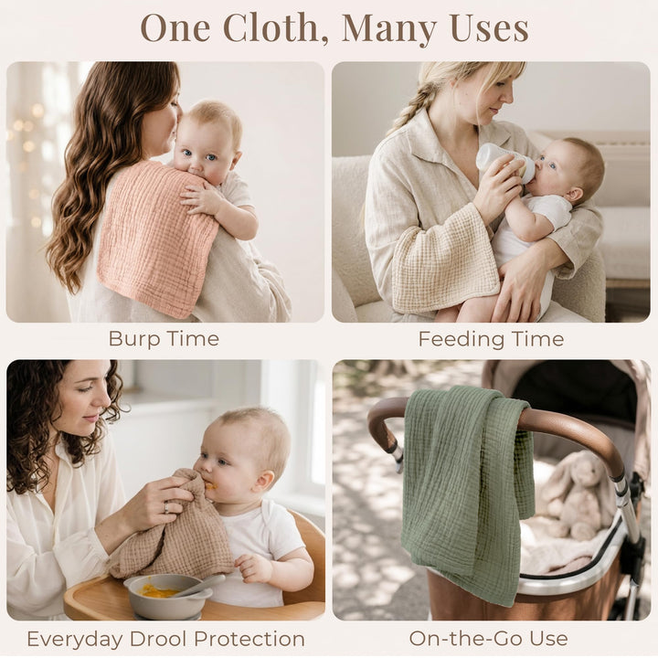 Konssy 7-Pack Muslin Baby Burp Cloths, 6-Layer 100% Cotton - Fog Green - image 3