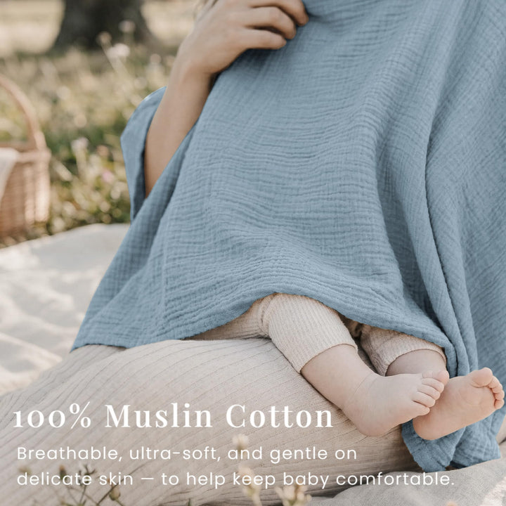 Konssy Muslin Nursing Cover for Women, 360° Full Privacy Poncho - Blue - image 8