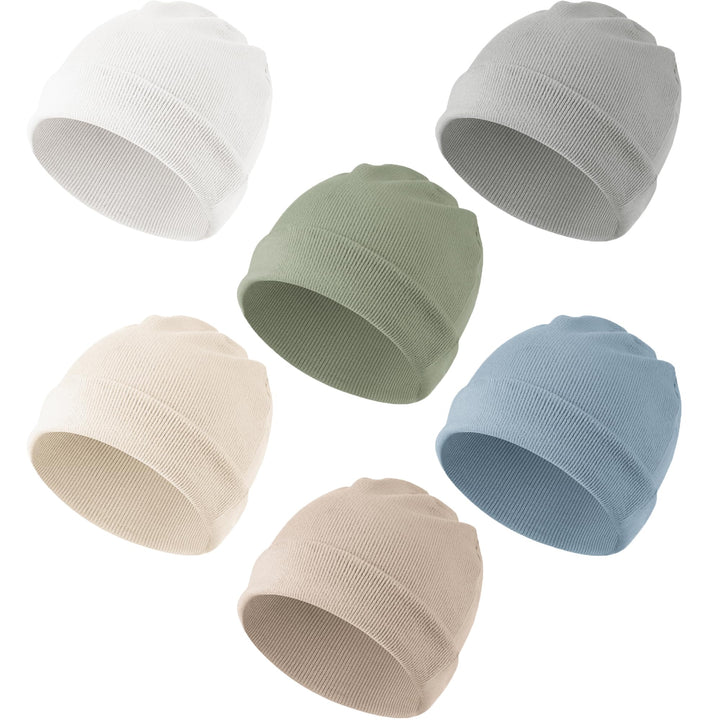 Konssy 6 Pack Baby Beanie Hats for Newborn Infant Girls Boys, 0-6 Months - Apricot - image 1