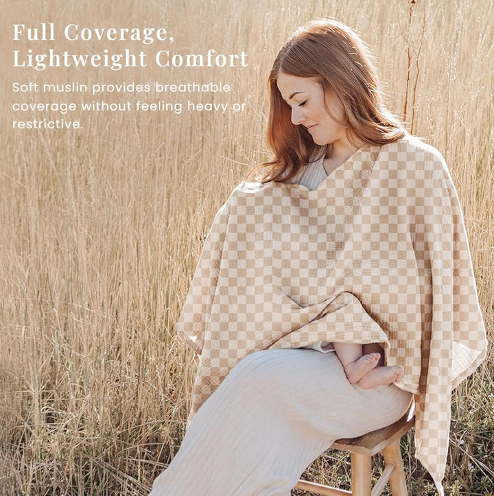 Konssy Muslin Nursing Cover for Breastfeeding, 360° Full Privacy Breathable 100% Cotton Breastfeeding Cover, Multi-use Carseat Canopy