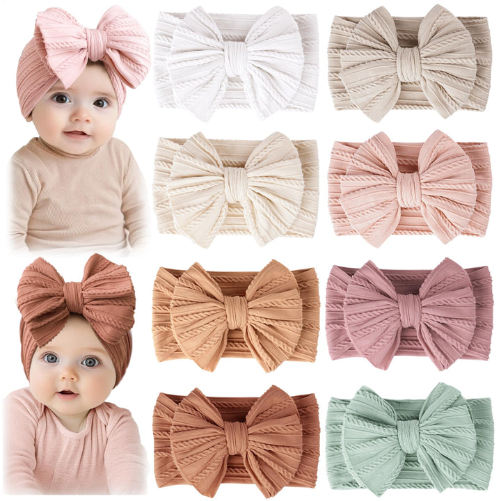 Prohouse 8 Pack Baby Bows Headbands for Girls, Newborn Nylon Headbands - Beige - image 1