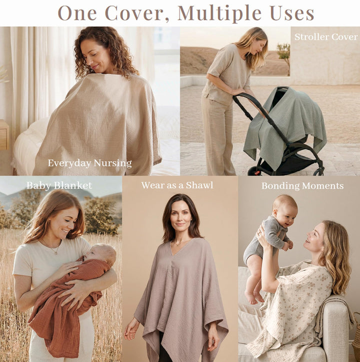 Konssy Muslin Nursing Cover for Women, 360° Full Privacy Poncho - Blossom - image 6