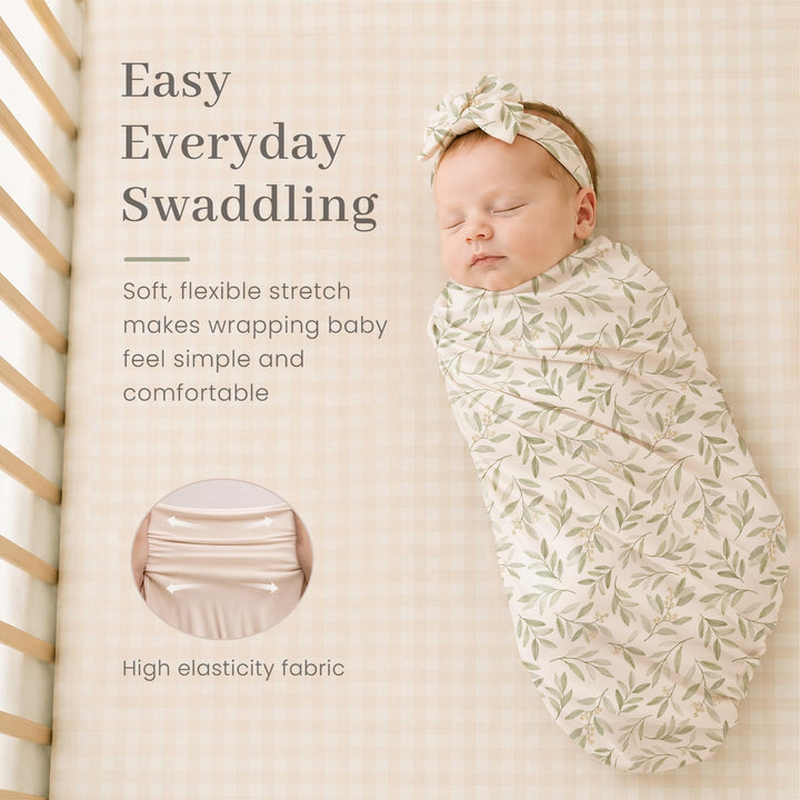 Konssy 2-Pack Stretchy Swaddle Blankets, Baby Receiving Blankets, 41"x41" - Green, Garden Sage - image 2