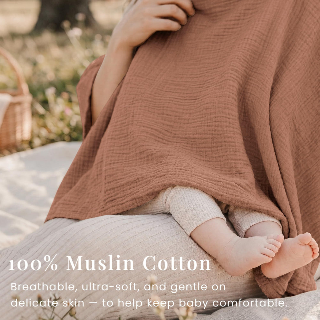 Konssy Muslin Nursing Cover for Women, 360° Full Privacy Poncho - Chestnut - image 8