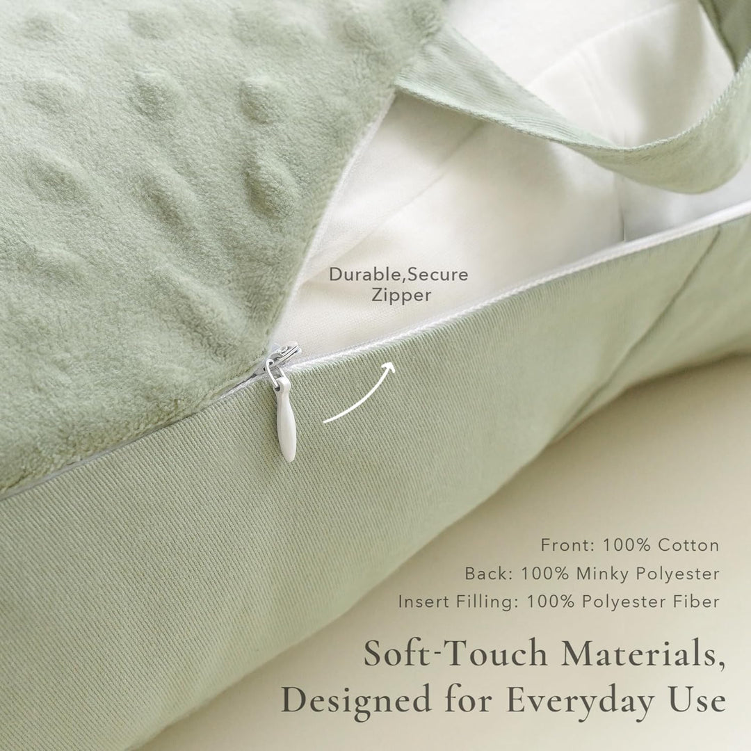 Konssy Nursing Pillow for Breastfeeding and Bottle Feeding, Safety Guard Baby Feeding Pillow, Gentle Incline, Waist Strap, Side Pocket for New Moms Home and Travel