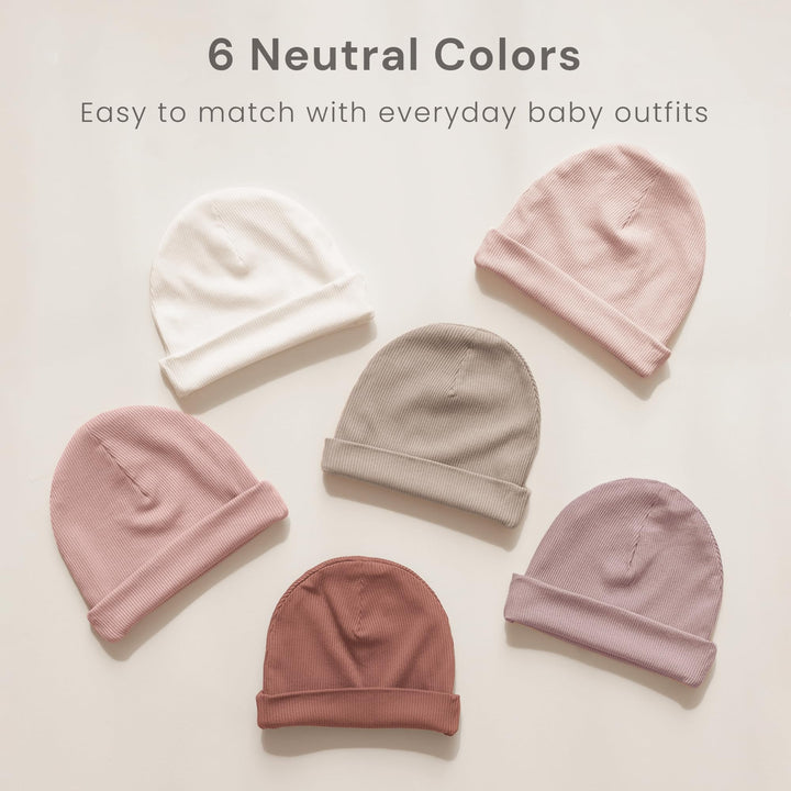 Konssy 6 Pack Baby Beanie Hats for Newborn Infant Girls Boys, 0-24 Months - Chestnut - image 8