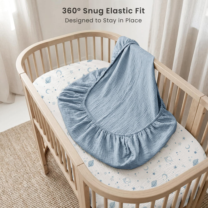 Konssy Muslin Bassinet Sheets for Baby Boys and Girls, 2 Pack, 33"x21" - Star,Blue - image 5