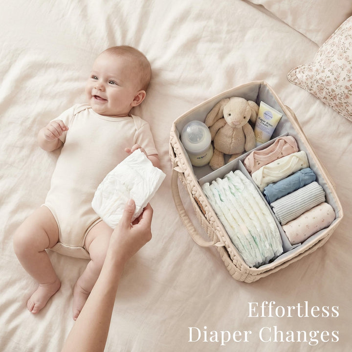 Konssy Baby Diaper Caddy Organizer, Braided Quilted Design with PU Handles - Braided Beige - image 3