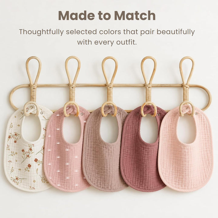 Konssy 8-Pack Muslin Baby Bibs, Adjustable Fit for Drooling and Teething Soft Absorbent, Drool Bibs for Baby Boys Girls, Cotton Front with Fleece Backing, Newborn to Toddler 0-36M
