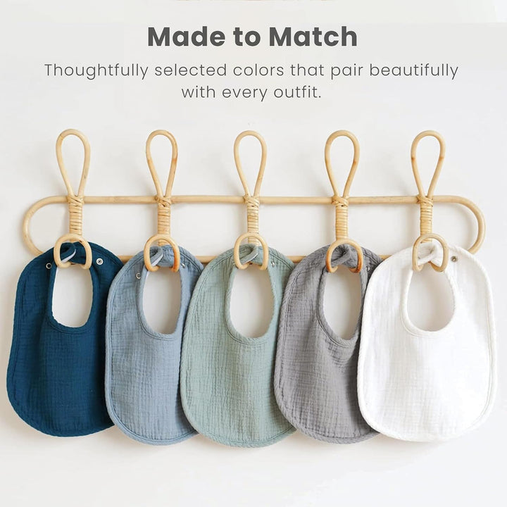 Konssy 8-Pack Muslin Baby Bibs, Adjustable Fit for Drooling and Teething Soft Absorbent, Drool Bibs for Baby Boys Girls, Cotton Front with Fleece Backing, Newborn to Toddler 0-36M