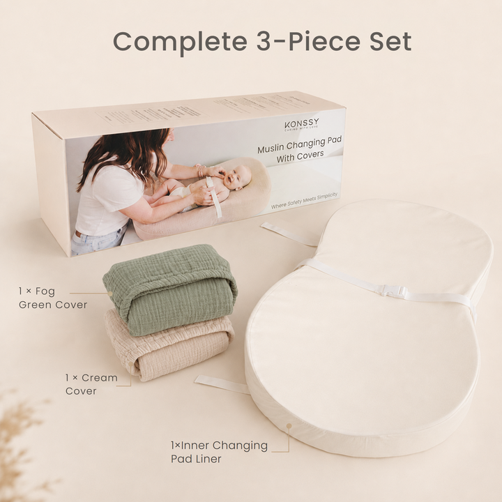 Konssy Muslin Changing Pad with Waterproof Lining Foam, Includes 2 Pack Soft & Cotton Cover, Baby Diaper Changing Pad for Dresser or Table, 32x18 inches