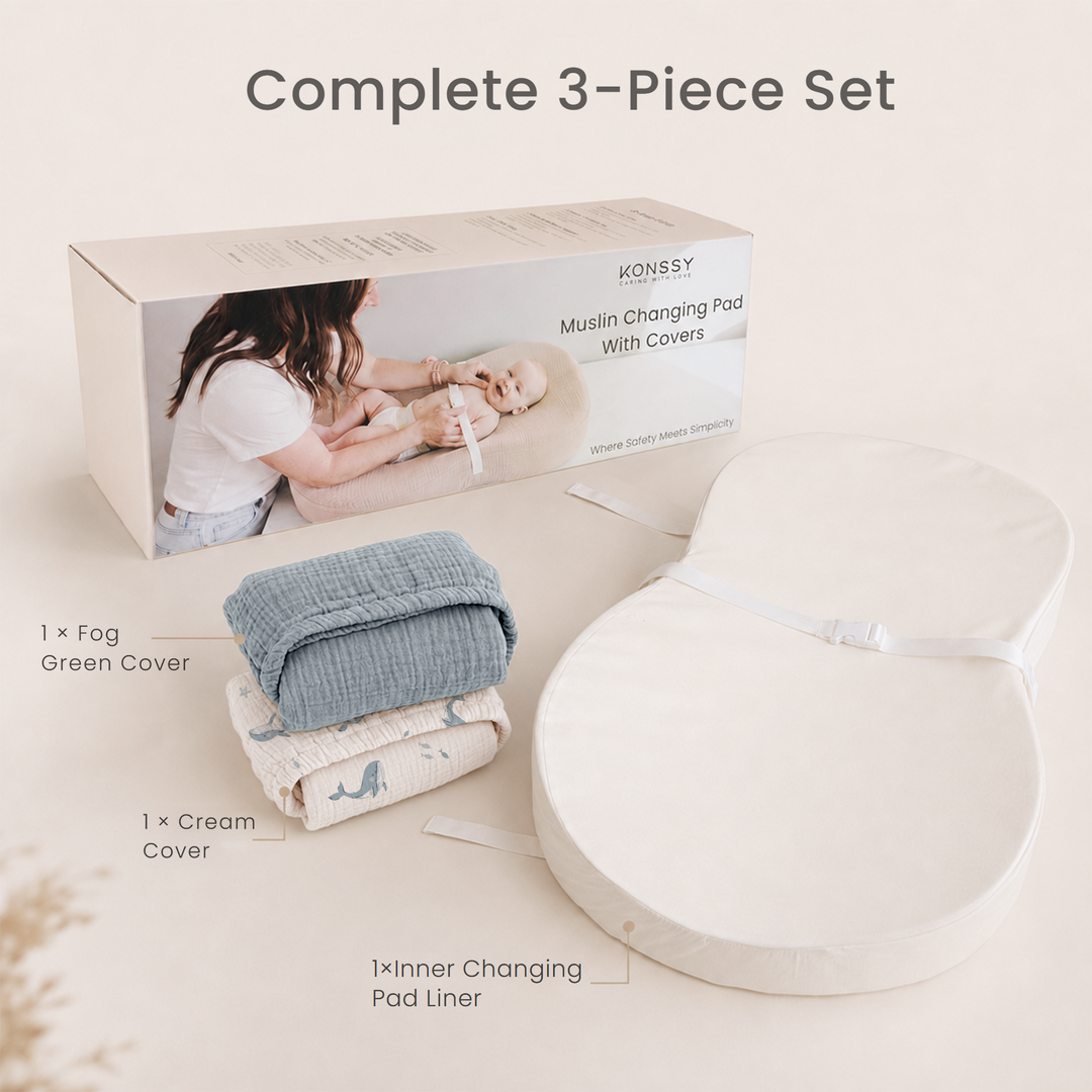 Konssy Muslin Changing Pad with Waterproof Lining Foam, Includes 2 Pack Soft & Cotton Cover, Baby Diaper Changing Pad for Dresser or Table, 32x18 inches