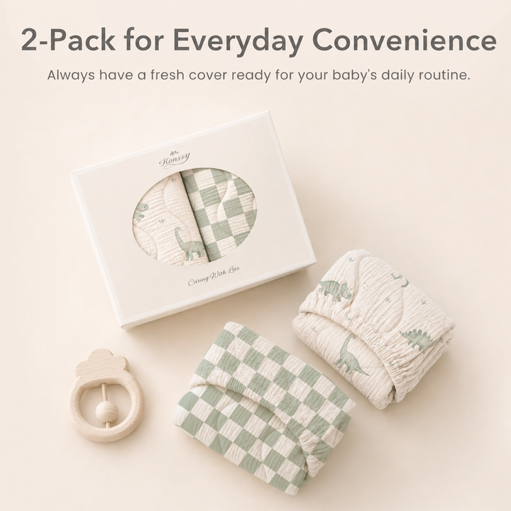Konssy Waterproof Muslin Changing Pad Cover 2 Pack, 100% Cotton Quilted Diaper Changing Table Sheets, Soft Breathable Boho Nursery Bedding for Baby, Silent & Absorbent Standard Fit