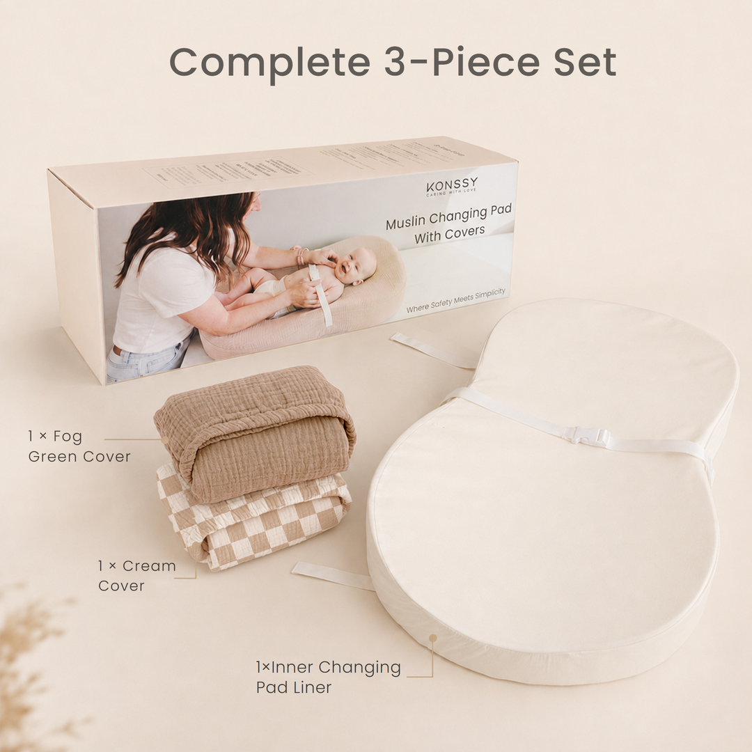 Konssy Muslin Changing Pad with Waterproof Lining Foam, Includes 2 Pack Soft & Cotton Cover, Baby Diaper Changing Pad for Dresser or Table, 32x18 inches