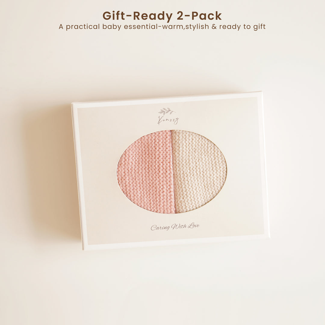 Konssy 2 Pack Baby Winter Hat with Earflaps, Warm Knit Beanie, Cozy Baby Hat for Boys & Girls 0–6 Months