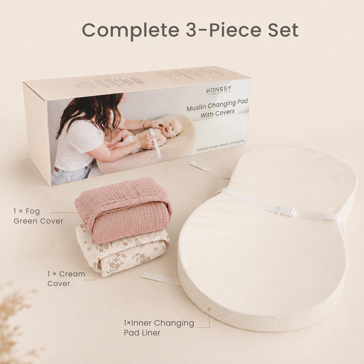 Konssy Muslin Changing Pad with Waterproof Lining Foam, Includes 2 Pack Soft & Cotton Cover, Baby Diaper Changing Pad for Dresser or Table, 32x18 inches