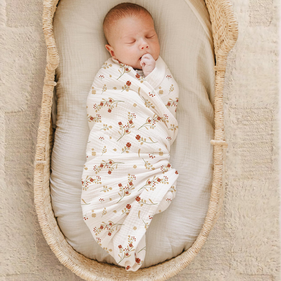 Konssy Muslin Swaddle Blankets, 100% Cotton Receiving Blankets, 47"x 47" - Chestnut,Posy - image 3