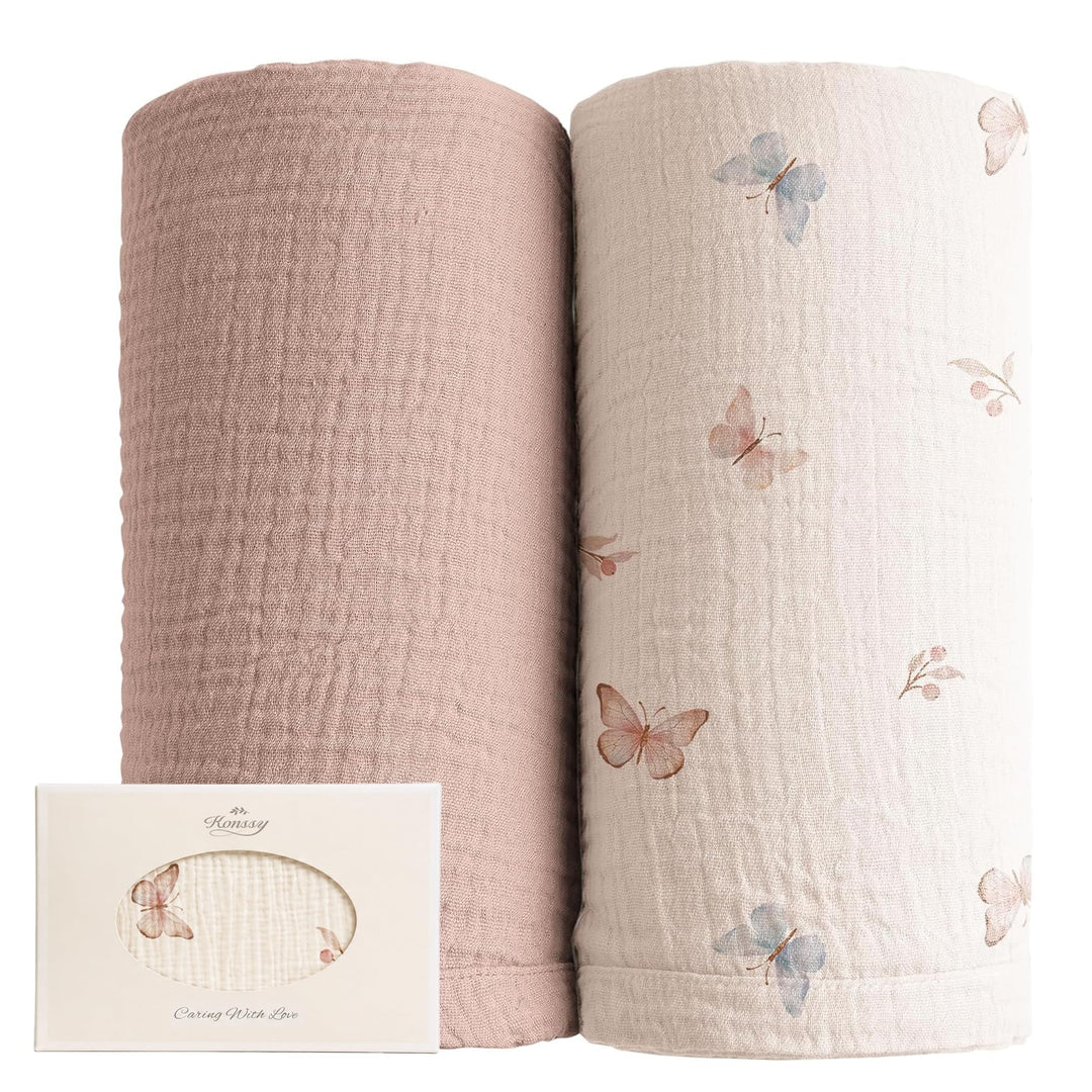 Konssy Muslin Swaddle Blankets, 100% Cotton Receiving Blankets, 47"x 47" - Taupe,Butterfly Dreams - image 1
