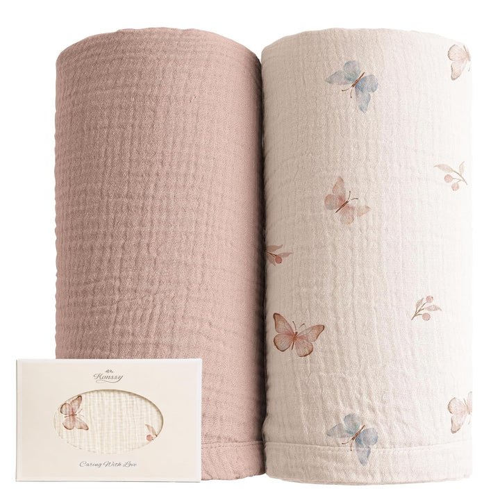 Konssy Muslin Swaddle Blankets, 100% Cotton Receiving Blankets, 47"x 47" - Taupe,Butterfly Dreams - image 1