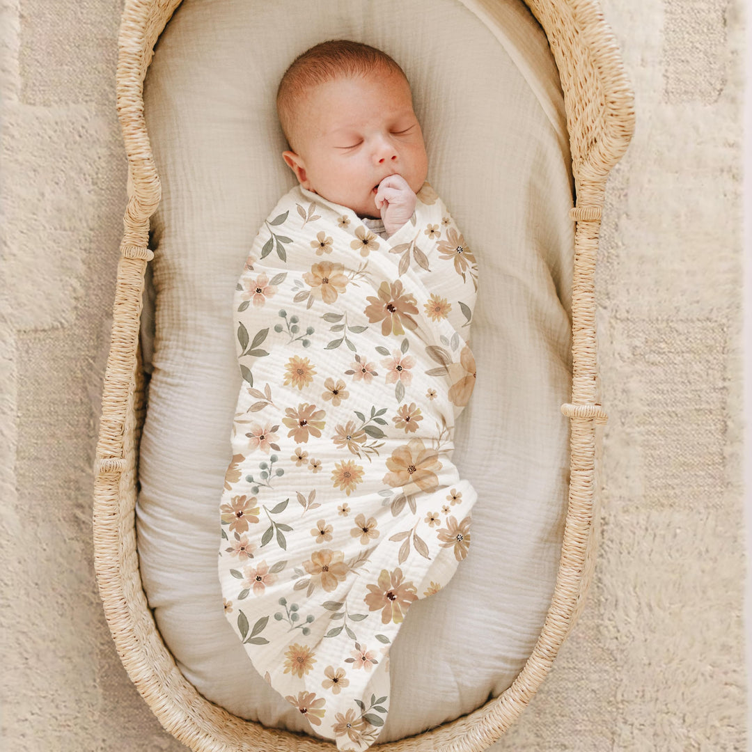 Konssy Muslin Swaddle Blankets, 100% Cotton Receiving Blankets, 47"x 47" - Flourish,Toffee - image 3