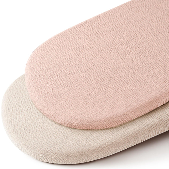 Konssy 2 Pack Muslin Bassinet Sheets for Baby Girls Boys, 32"x16" - Pink,Cream - image 1