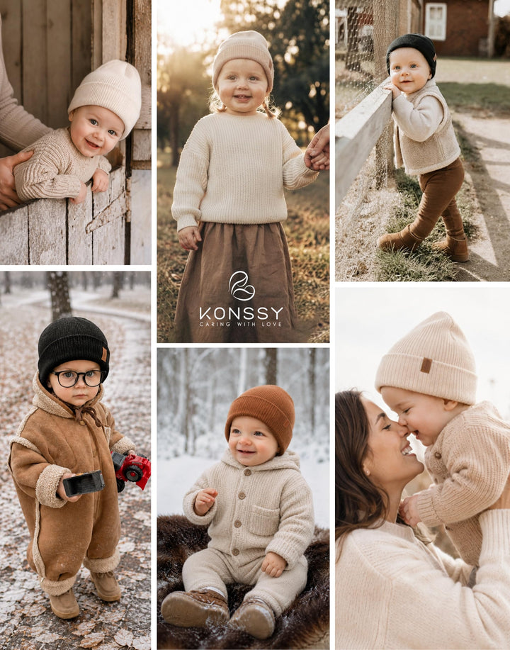 Konssy 4-Pack Baby Beanie Winter Hat for Newborn Infant Boy Girl 0-6 Months - Brown - image 3