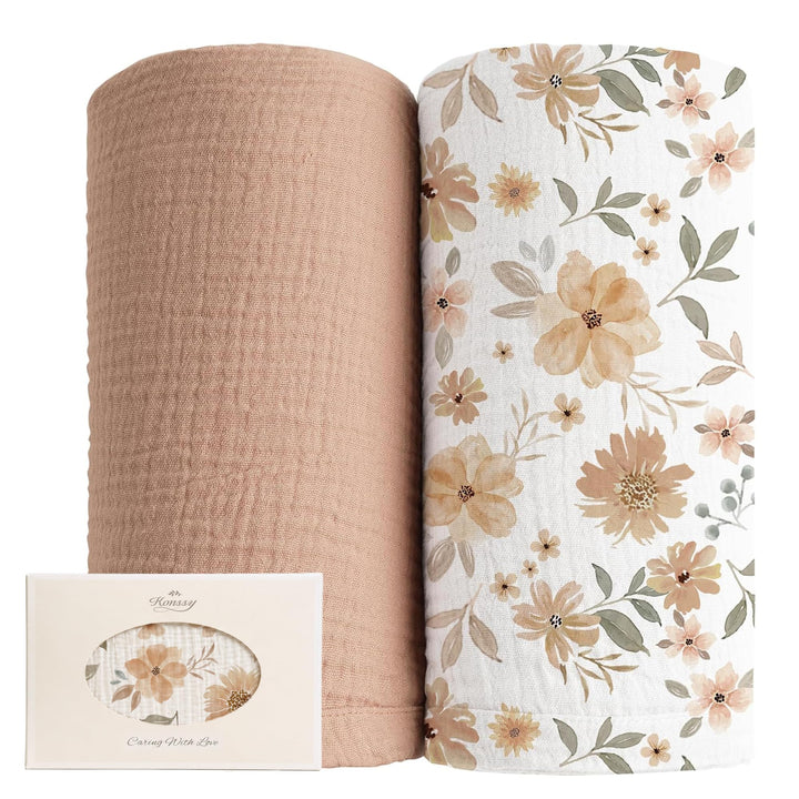 Konssy Muslin Swaddle Blankets, 100% Cotton Receiving Blankets, 47"x 47" - Flourish,Toffee - image 1
