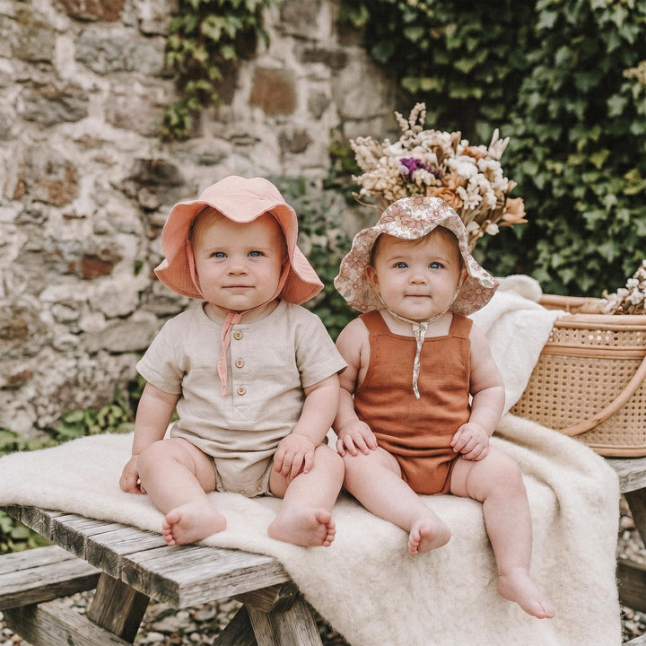 Konssy 2-Pack Muslin Baby Girl Sun Hats with Wide Brim, UPF 50+, 0-6& 6-12M - Vintage Petals-pink - image 5