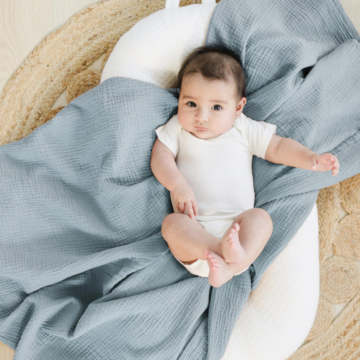 Konssy Muslin Swaddle Blankets, 100% Cotton Receiving Blankets, 47"x 47" - Star,Blue - image 2