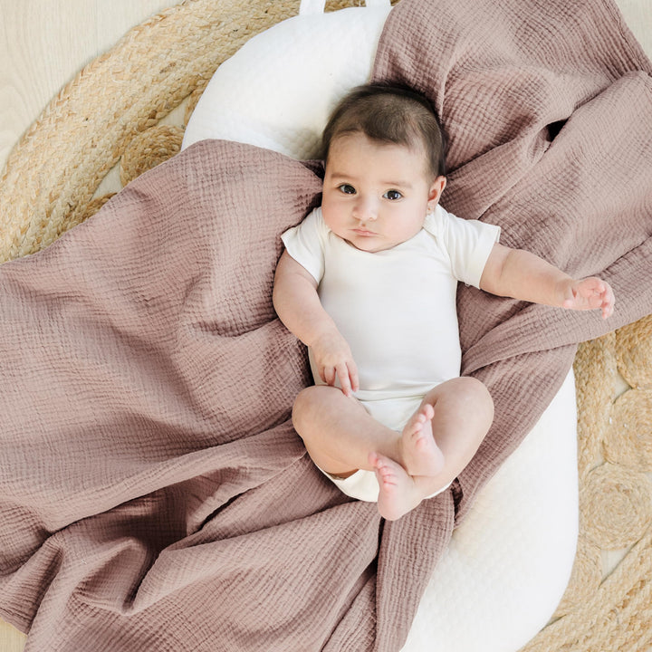 Konssy 2 Pack Muslin Swaddle Blankets, 100% Cotton Receiving Blankets - Vintage Petals,Taupe - image 2