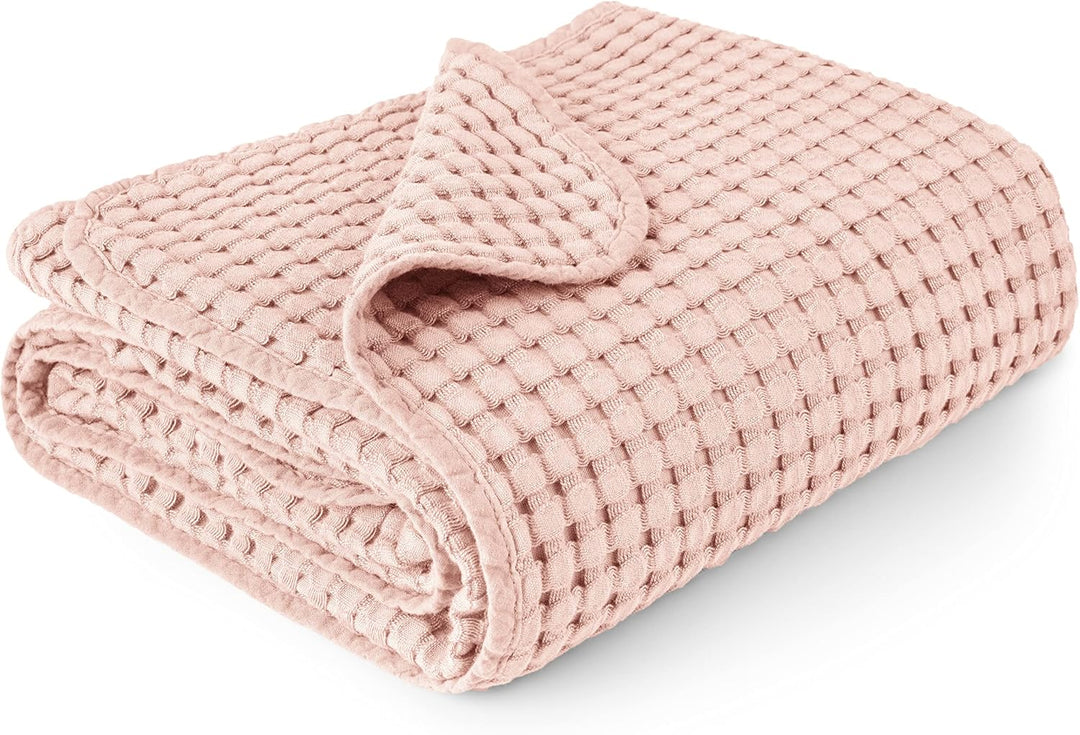 Konssy Waffle Baby Blanket - Soft & Cozy Nursery Swaddle Blanket, Lightweight Toddler Throw for Boys & Girls, Ideal for Wrapping - Pink - 41" x 37" - B0C32YVGH3 image 1