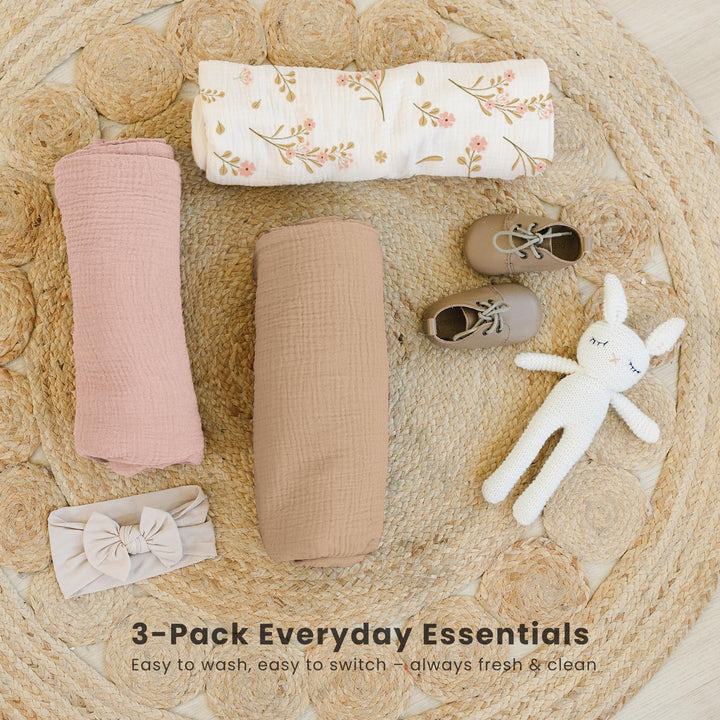 Konssy 3-Pack Muslin Baby Swaddle Blankets, 47 x 47 In Receiving Blankets - Floral - image 4