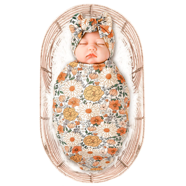 Konssy Baby Blanket & Headband Set, 32 x 32 Inch Swaddle Receiving Blanket - huahui-baotan-New - image 1