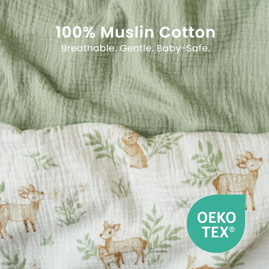 Konssy Muslin Bassinet Sheets for Baby Boys and Girls, 2 Pack, 33"x21" - Woodland,Sage - image 3