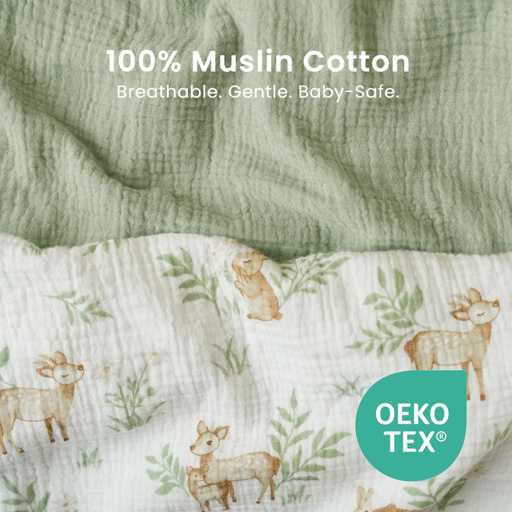 Konssy Muslin Bassinet Sheets for Baby Boys and Girls, 2 Pack, 33"x21" - Woodland,Sage - image 3