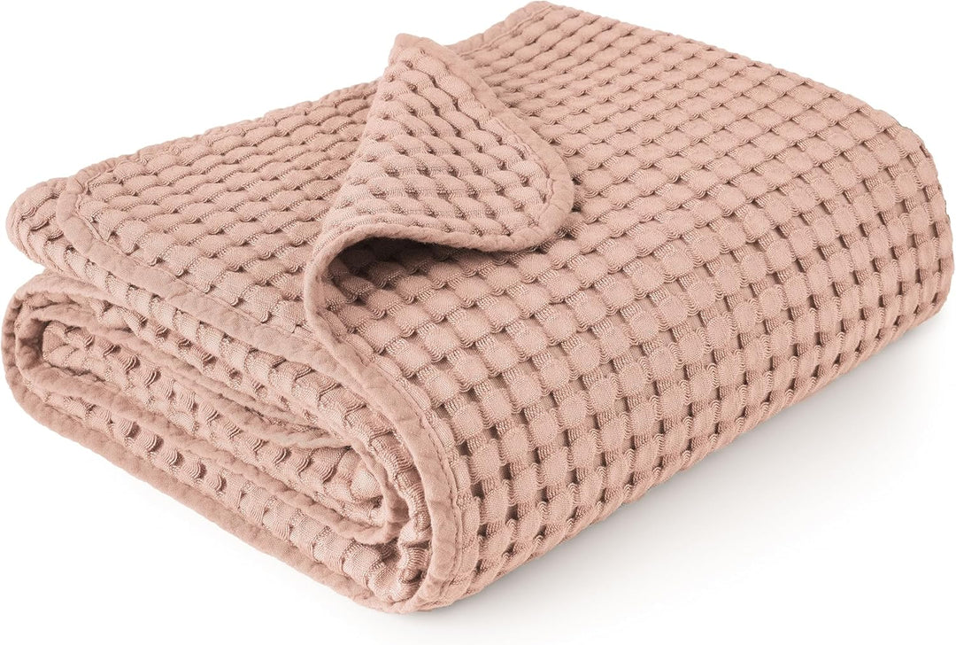 Konssy Waffle Baby Blanket - Soft & Cozy Nursery Swaddle Blanket, Lightweight Toddler Throw for Boys & Girls, Ideal for Wrapping - Blush Pink - 41" x 37" - B0BZL6MGPP image 1