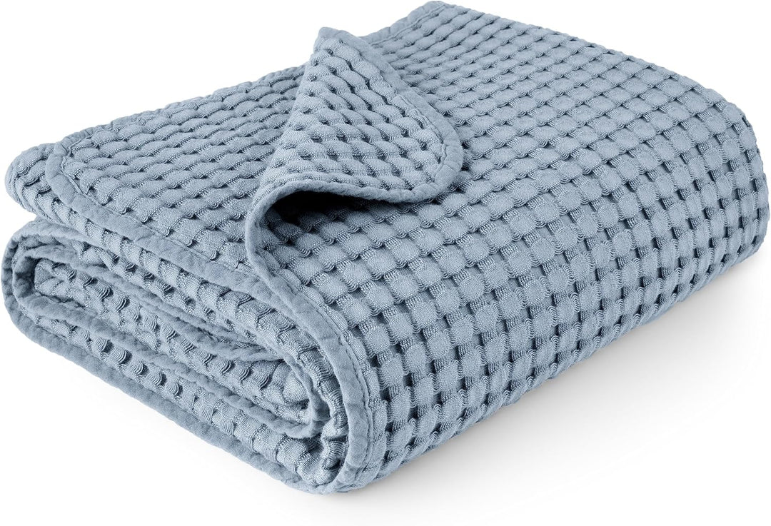 Konssy Waffle Baby Blanket - Soft & Cozy Nursery Swaddle Blanket, Lightweight Toddler Throw for Boys & Girls, Ideal for Wrapping - Blue - 47" x 33" - B0G6C46G8K image 1