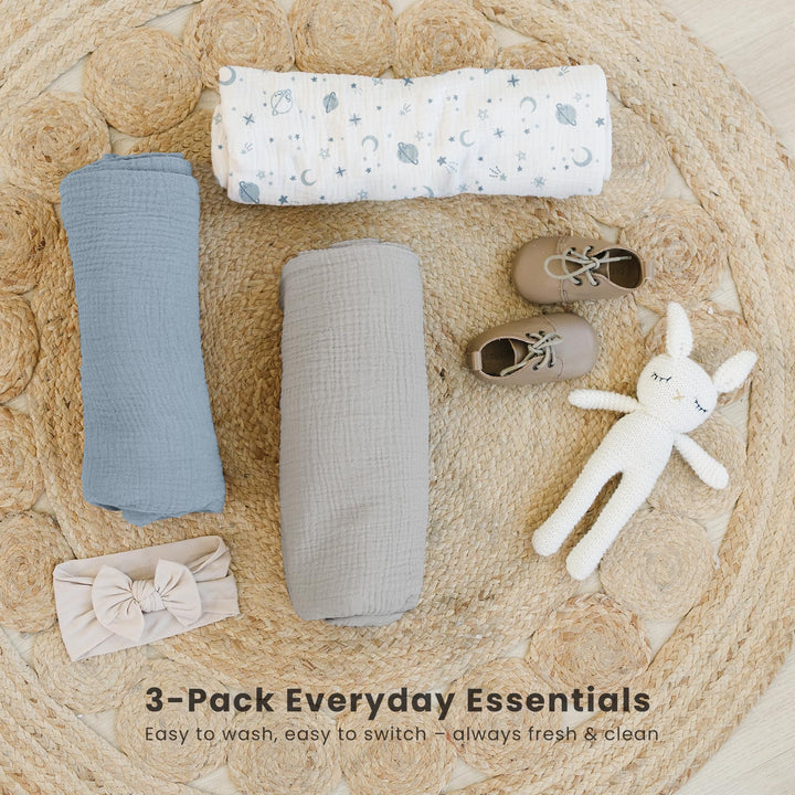 Konssy 3-Pack Muslin Baby Swaddle Blankets, 47 x 47 In Receiving Blankets - Star - image 8